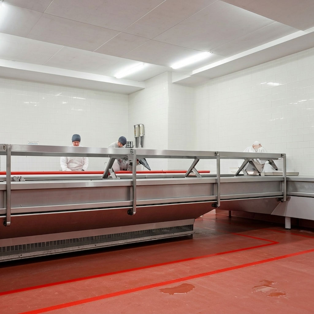 Modern stainless steel butcher processing facility